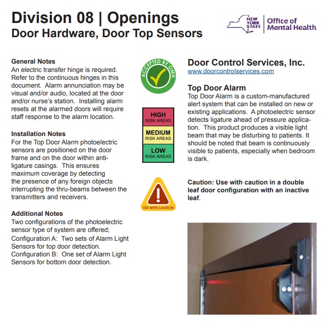 Patient Safety Standards: Division 08, Openings | Top Door Alarm